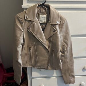 Abercrombie & Fitch Taupe Leather Moto Jacket